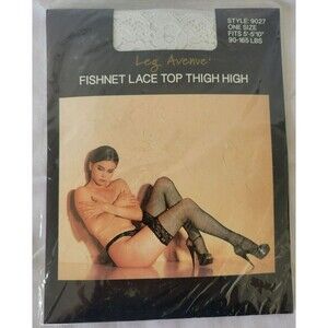 Leg Avenue Womens White Fishnet Lace Top Thigh High Stocking Style 9027 One Size